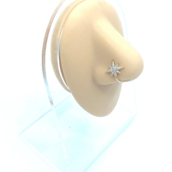 CZ Snowflake Star 24 KT Gold Plated Nose Cuff Fake Nose Rings No Piercing - Picture 2 of 5